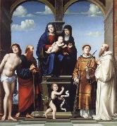 Francesco Francia The Virgin and Child and Saint Anne Enthroned with Saints Sebstian,Paul,John,Lawrence and Benedict oil painting